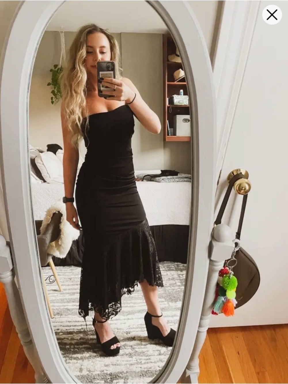 Nicole Miller Black Strapless Asymmetric Lace Dress 2